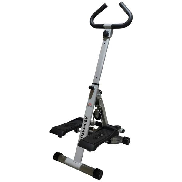 Grey home stepper fitness machine with U-shaped handlebars and twist pedals