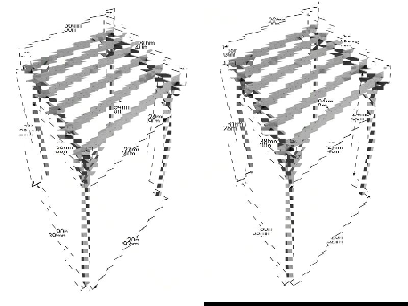 Chamfered wooden garden pergola kit made from high quality timber posts and beams, featuring smooth angled edges and an open frame design suitable for patios, gardens, and outdoor seating areas.