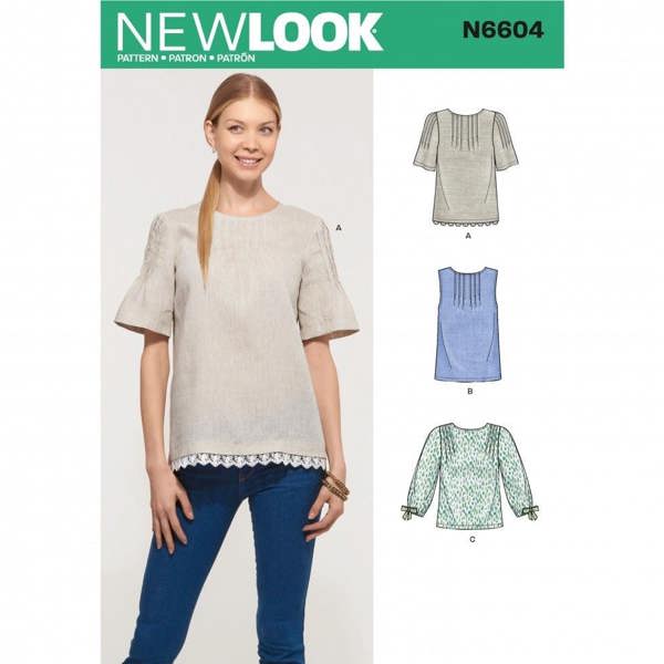 New Look Sewing Pattern 6604, Tops for Women, A (10-12-14-16-18-20-22) - Intermediate