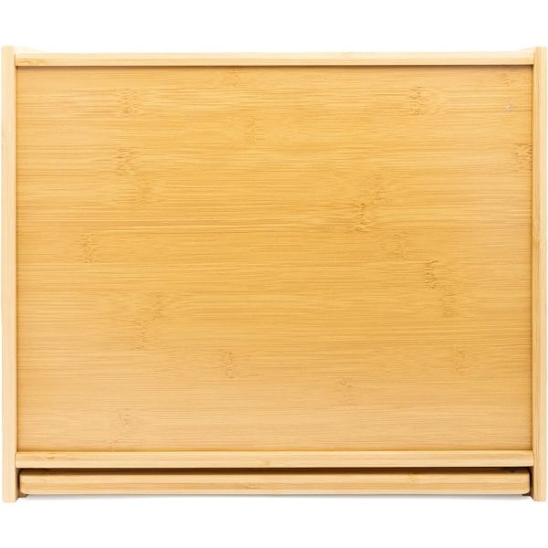 Maison des Cadeaux Large 2-Compartment Bamboo Bread Bin with Sliding Chopping Board