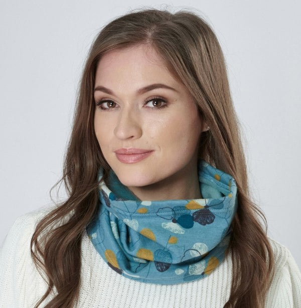 Antonia York Snood | Esme Teal Blue Printed Jersey Loose Fit Neck Warmer with Soft Brushed Fleecy Back