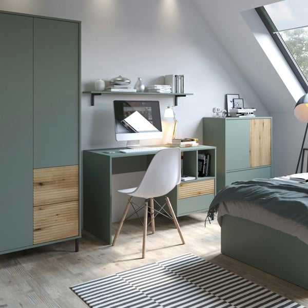 Furniture To Go Darwin Desk 2 Drawer in Green/Oak
