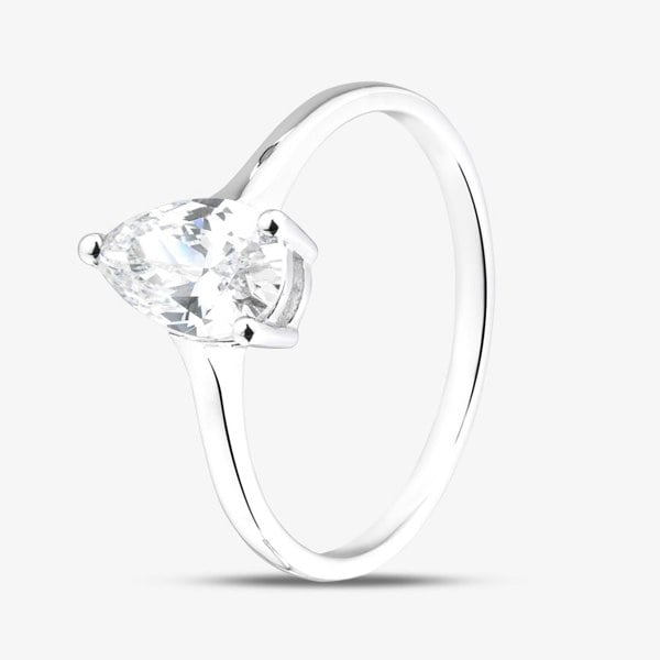 T. H. Baker 9ct White Gold Pear Cut White Cubic Zirconia Solitaire Ring 5.84.1549