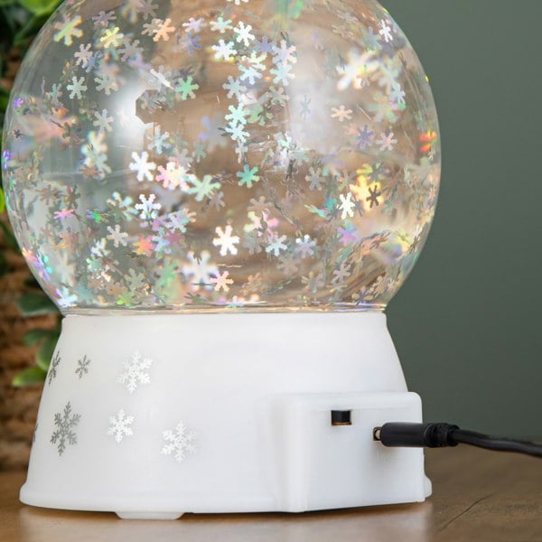 Samuel Alexander 15cm Dual Powered Light up White Christmas Snowflake Water Spinner Globe with LEDs