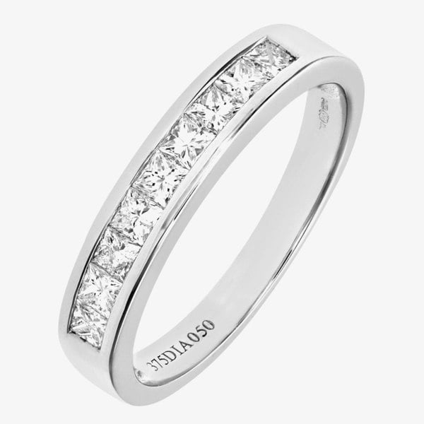 T. H. Baker 9ct White Gold 0.50ct Princess Cut Diamond Half Eternity Ring PR05550 9KW