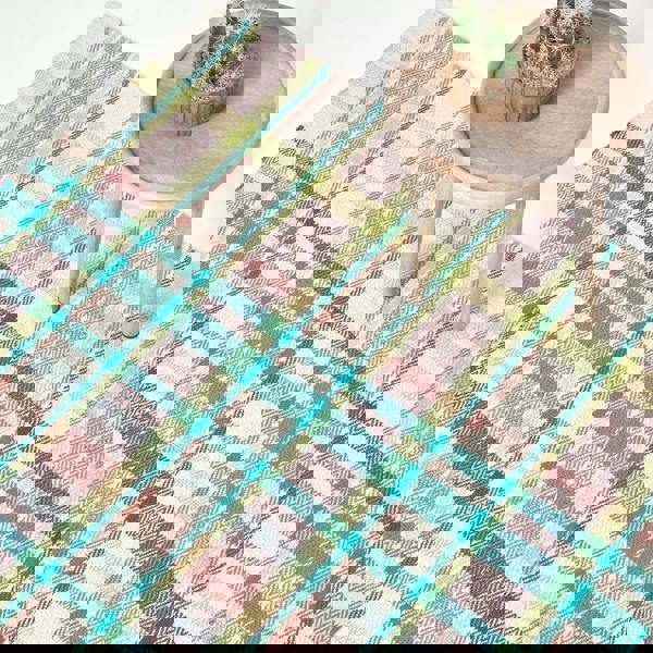 HOMESCAPES Wilson Handwoven Blue, Yellow and Brown Tartan 100% Cotton Rug