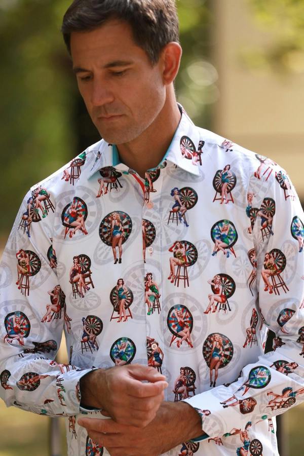 DARTBOARD PINUP PRINT SHIRT – Premium Men's Patterned Shirt by Claudio Lugli | Bold Design, Tailored Fit, Best Printed Shirts