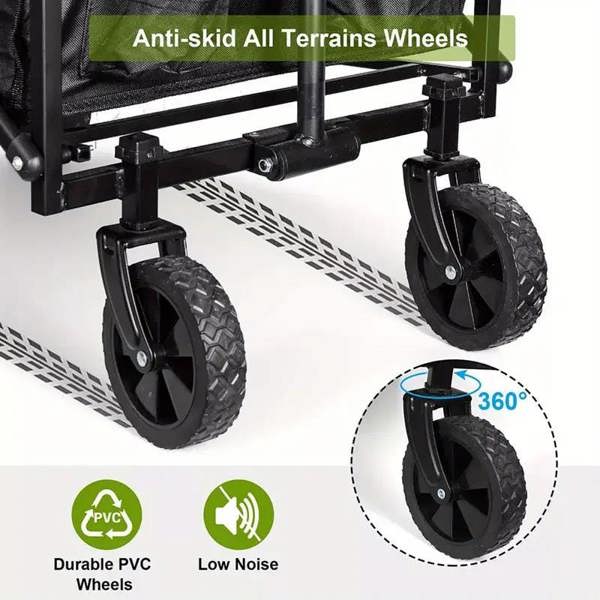 Dyzi Foldable Heavy-Duty Silent Utility Wagon Adjustable Handle Garden Cart