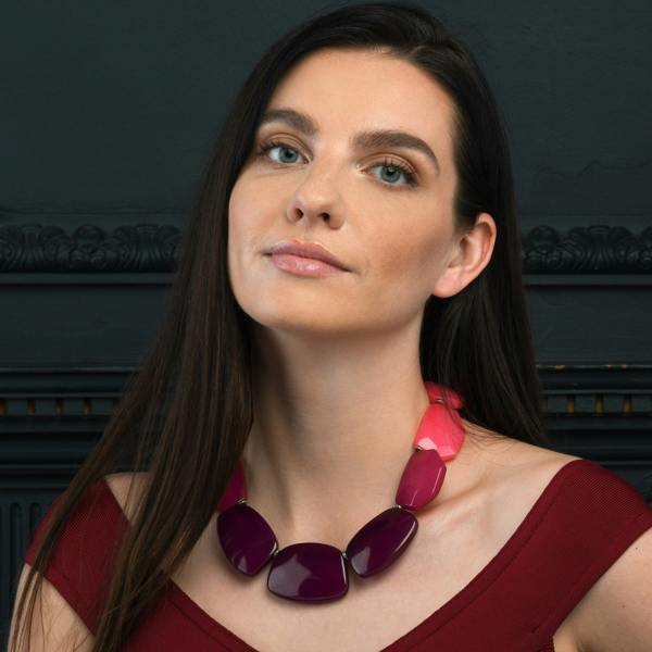 Zavana Chunky Purple and Pink Statement Necklace for Women