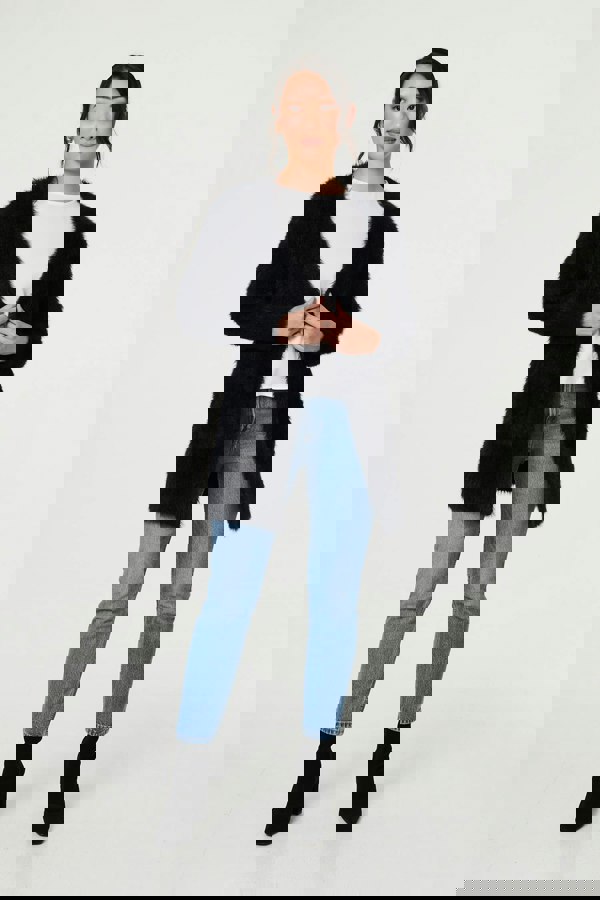 Black | Soft Textured Longline Open Cardigan
