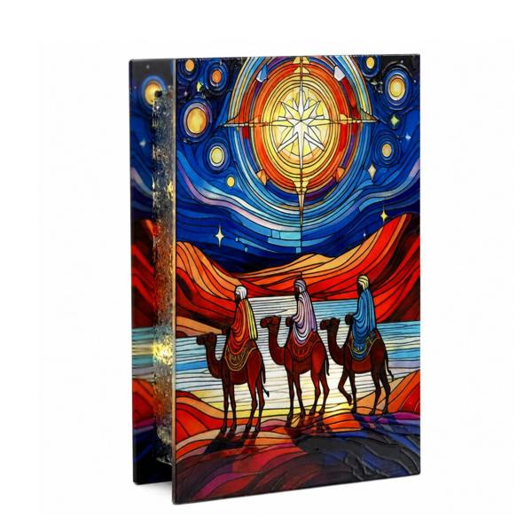 Samuel Alexander 21cm Dual Powered Three Wise Men Stained Glass Light Up Christmas Decoration with LEDs