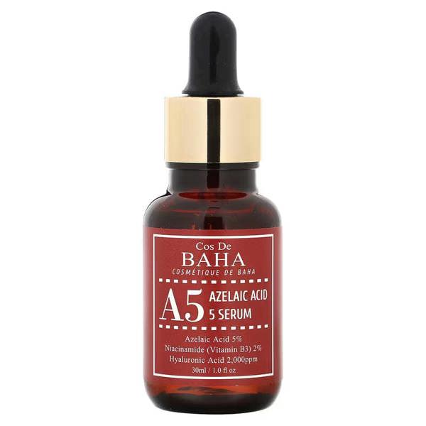Cos De Baha Azelaic Acid 5% Serum (AZ) – 30ml daily soothing and brightening treatment in a pure Aloe Vera base available at Atelier De Glow UK.