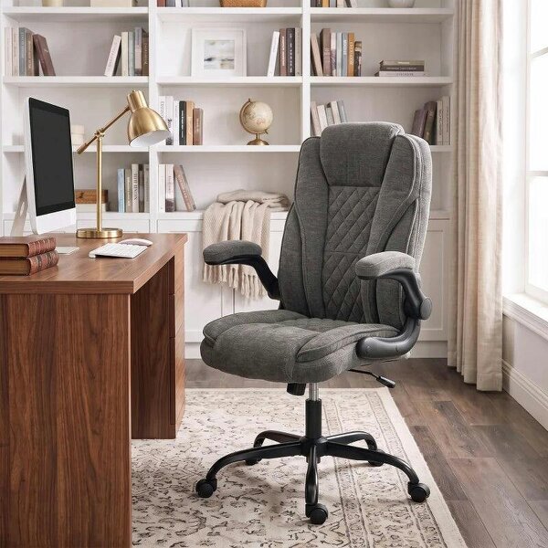 Office Chair, Ergonomic Desk Chair with Flip-up Armrest, Pocket Springs, Swivel Wheels, Adjustable Height, Dark Grey