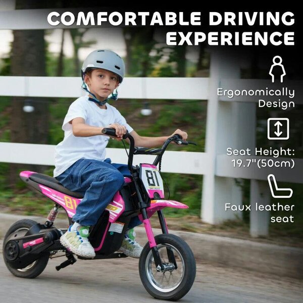 Kids Electric Motorbike, 24V Ride On Motorcycle with 3 Speeds and Rear Suspension, Dirt Bike for 8-12 Years Old, Pink