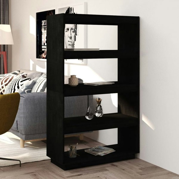 Berkfield Book Cabinet/Room Divider Black 80x35x135 cm Solid Pinewood