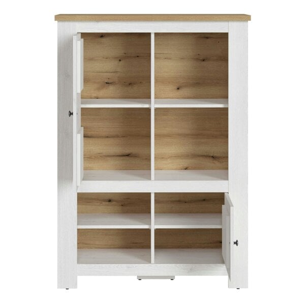 Wyld Haus Tipsyfern White and Natural Oak Wood 2 Door 4 Shelves Cabinet