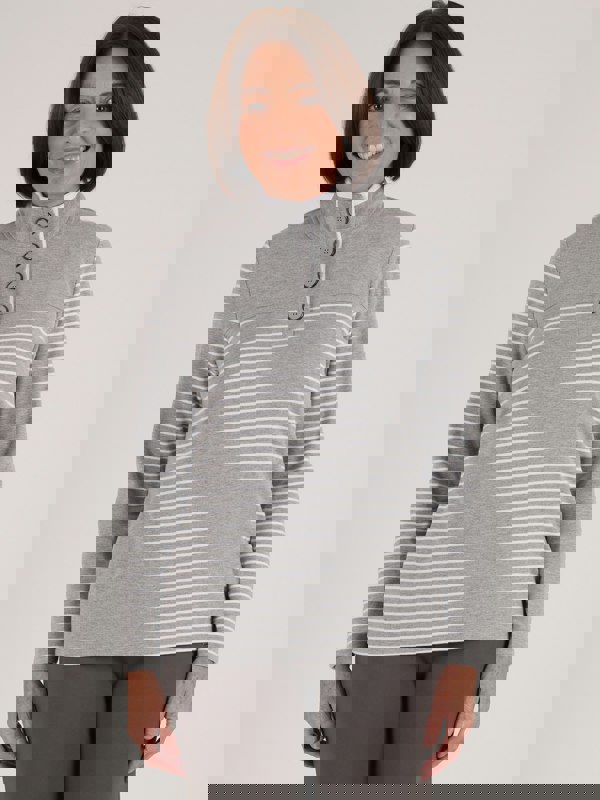 PennyPlain Striped Funnel Neck Top - Silver Marl/white