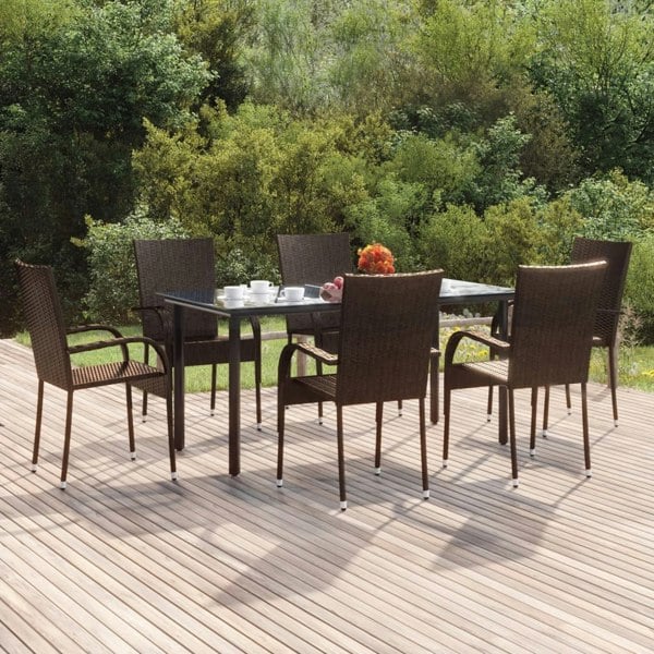 Berkfield 7 Piece Garden Dining Set Brown Poly Rattan