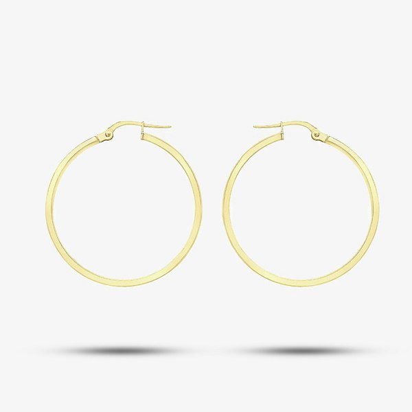 T. H. Baker 9ct Yellow Gold 30mm Rectangular-Tube Hoop Earrings 1.53.2249