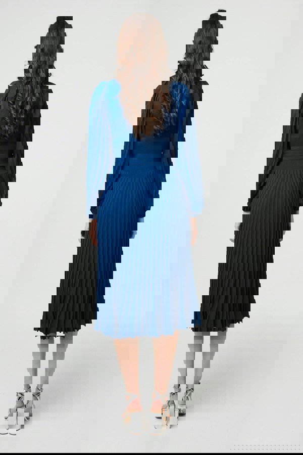 Teal | Semi Sheer Pleated Knee length Dress
