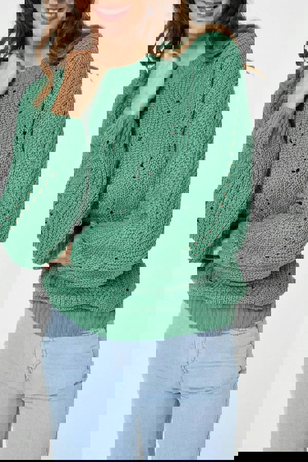 Green | Textured Knit Relaxed Long Sleeve Jumper
