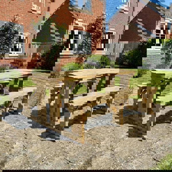 Arbor Garden Solutions Abies Rounded Picnic Table and Benches Set - Rustic Finish