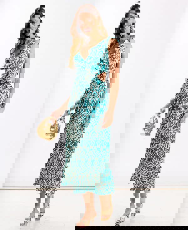 Ikat Ruffle Dress Midi green