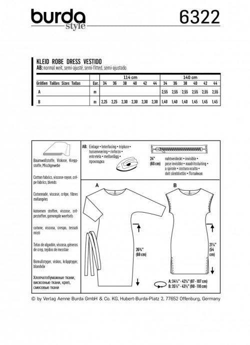 Burda Sewing Pattern 6322 Dresses For Women, 8 to 18 - Easy