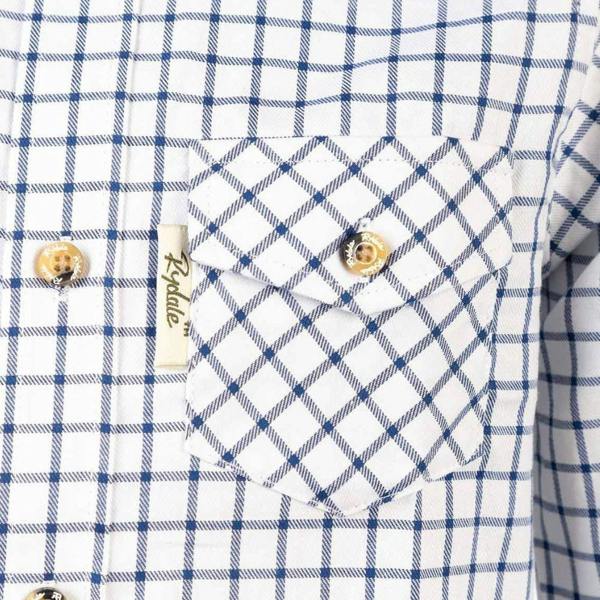 Pocket detail of Rydale Boys Richmond Check Shirt Navy White