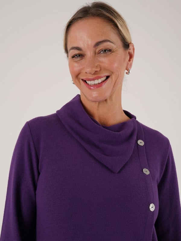 PennyPlain Button Split Cowl Neck Top - Mulberry
