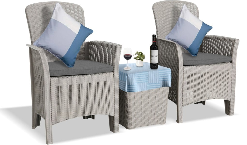 Centurion Supports OPHELIA 3-Piece Rattan Garden Furniture High Back Armchair Set with Side Table in Grey