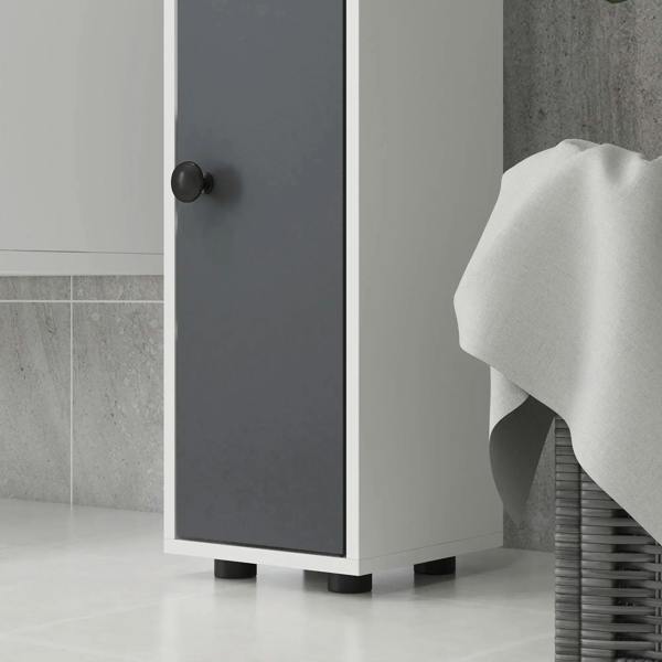 Grey bathroom cabinet base and cupboard door with round knob