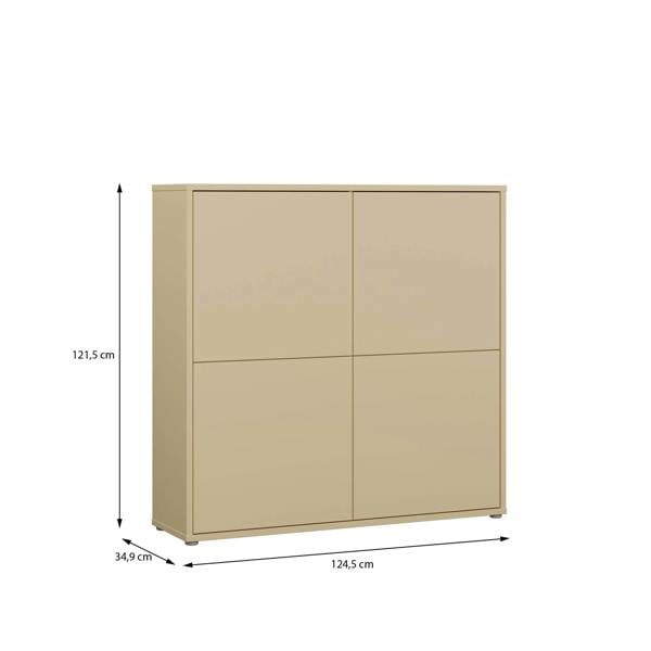 Furniture To Go Alice Springs 4 Door Large Storage Cabinet with Push-to-Open Doors in Butter Yellow