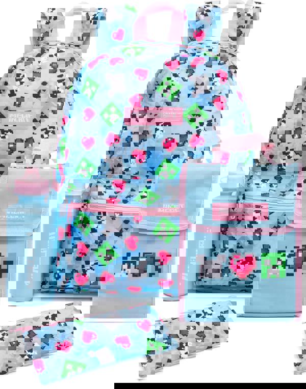 Minecraft Girls Blue Creeper 4 Piece Backpack Set (One Size)