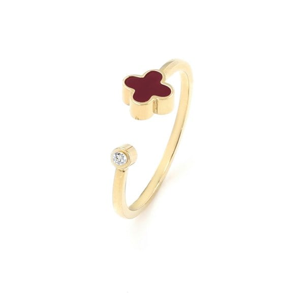 Say It With Plum Crystal Clover Ring - Yellow Gold Plated