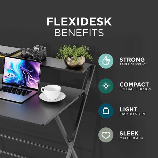 DMD Collective FlexiDesk Folding Desk with 2-Tier Shelf