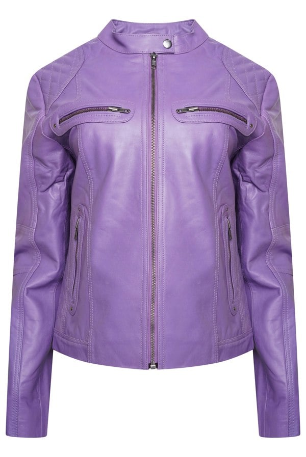 Pelle D’annata Ladies Real Leather Biker Jacket - Purple