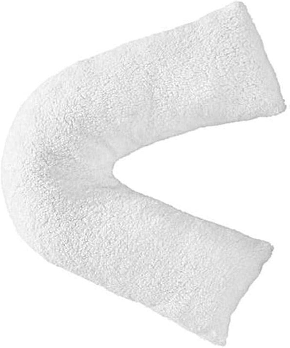 Night Zone Teddy Bear Fleece V Shaped Pillow – Soft Support Cushion with Case or Cover Only - White - Cover Only
