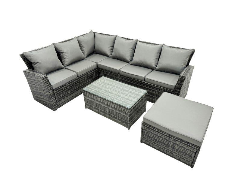 Fimous 7 Seater High Back Rattan Garden Furniture Set Corner Sofa With Oblong Coffee Table Footstool