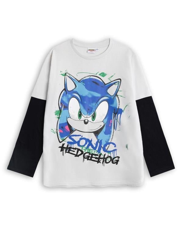 Sonic the Hedgehog Unisex Kids Grey Graffiti Long Sleeved T-Shirt