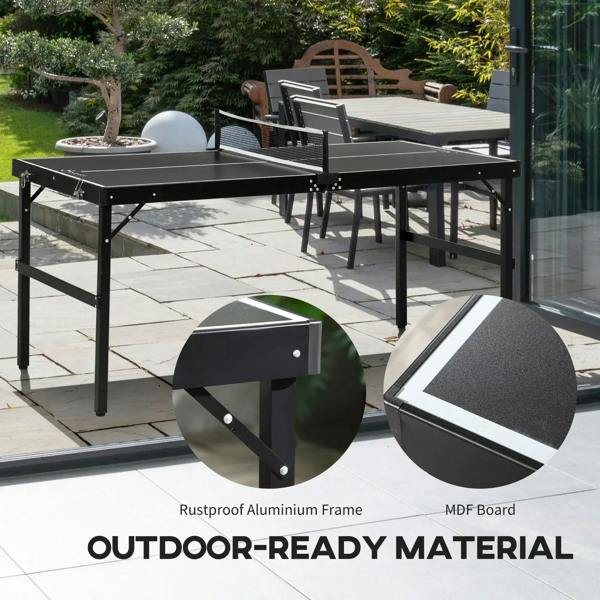 Outdoor folding mini ping pong table with net, MDF board, rustproof frame