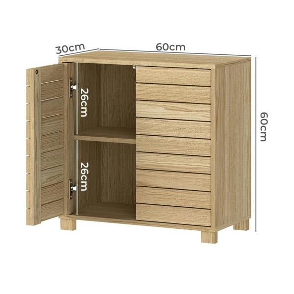 Levede Bathroom Floor Storage Cabinet 2-Tier Adjustable Shelf Cupboard Oak Style