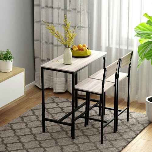 Wyld Haus Noro Metal And Wooden Industrial 3 Piece Breakfast Bar Set With Stools