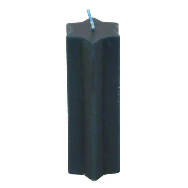 Navy star-topped taper candle, unlit with blue wick