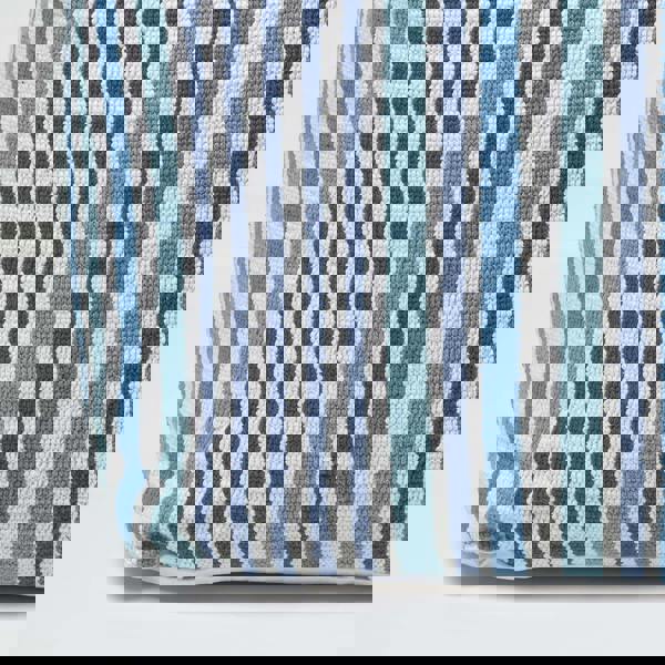 HOMESCAPES Blue and White Stripe Bean Filled Pouffe