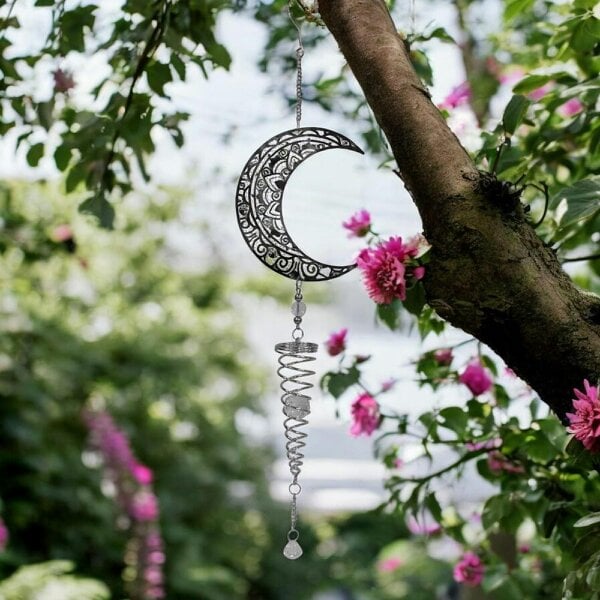 EDH Door Hardware Moon Stainless Steel Hanging Spiral Spinner – 80cm x 15cm | 3D Kinetic Wind Sculpture for Garden, Patio & Home Décor