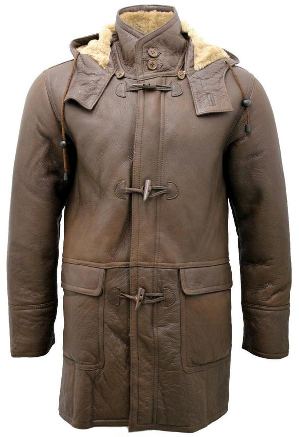 Infinity Leather Mens Sheepskin Leather Hooded Duffle Coat-Hanko