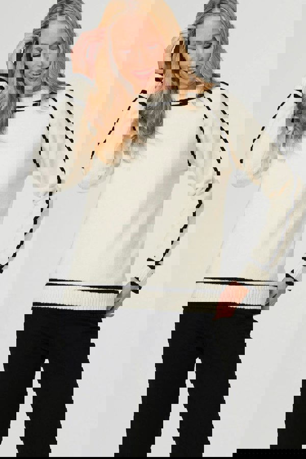 Cream | Contrast Trim Long Sleeve Jumper

