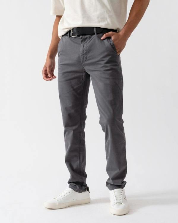 BOSS Orange Mens Slim Fit Chinos in Stretch-Cotton Satin NOS - Grey 020 - CHO - Designer Mens Chinos