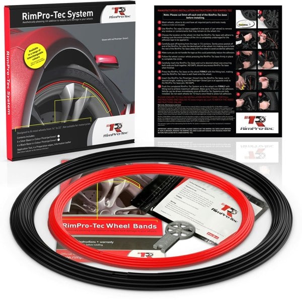 RimPro-Tec Group 4x Black Base's 4x Red Pinstripe's / RimPro-Tec® Wheelbands™ car wheel styling kit